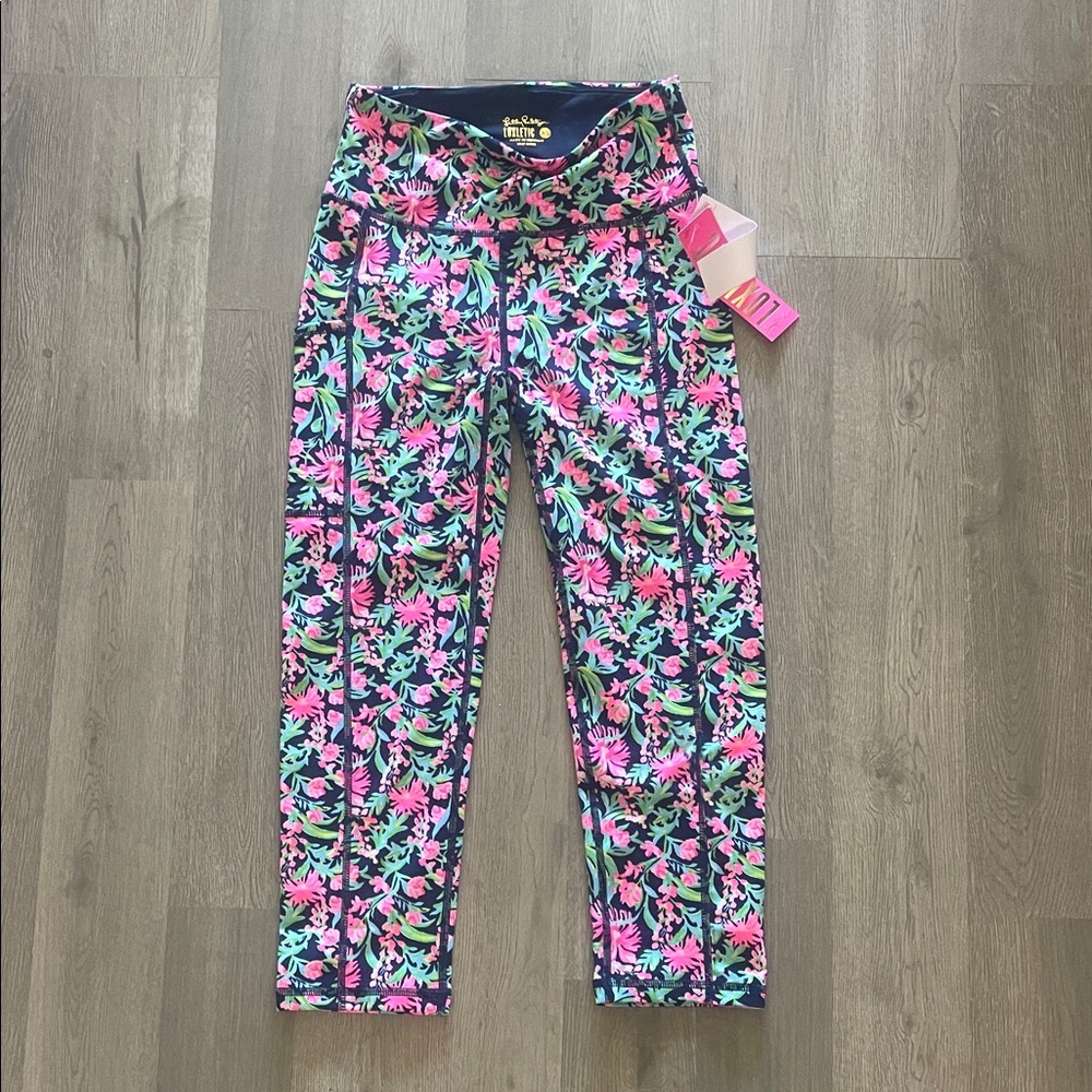 Lilly Pulitzer Pink and Green Floral Leggings XS NEW